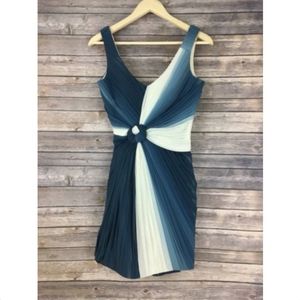 NWT ERIN Guin Futherton Blue + White Pleated Dress